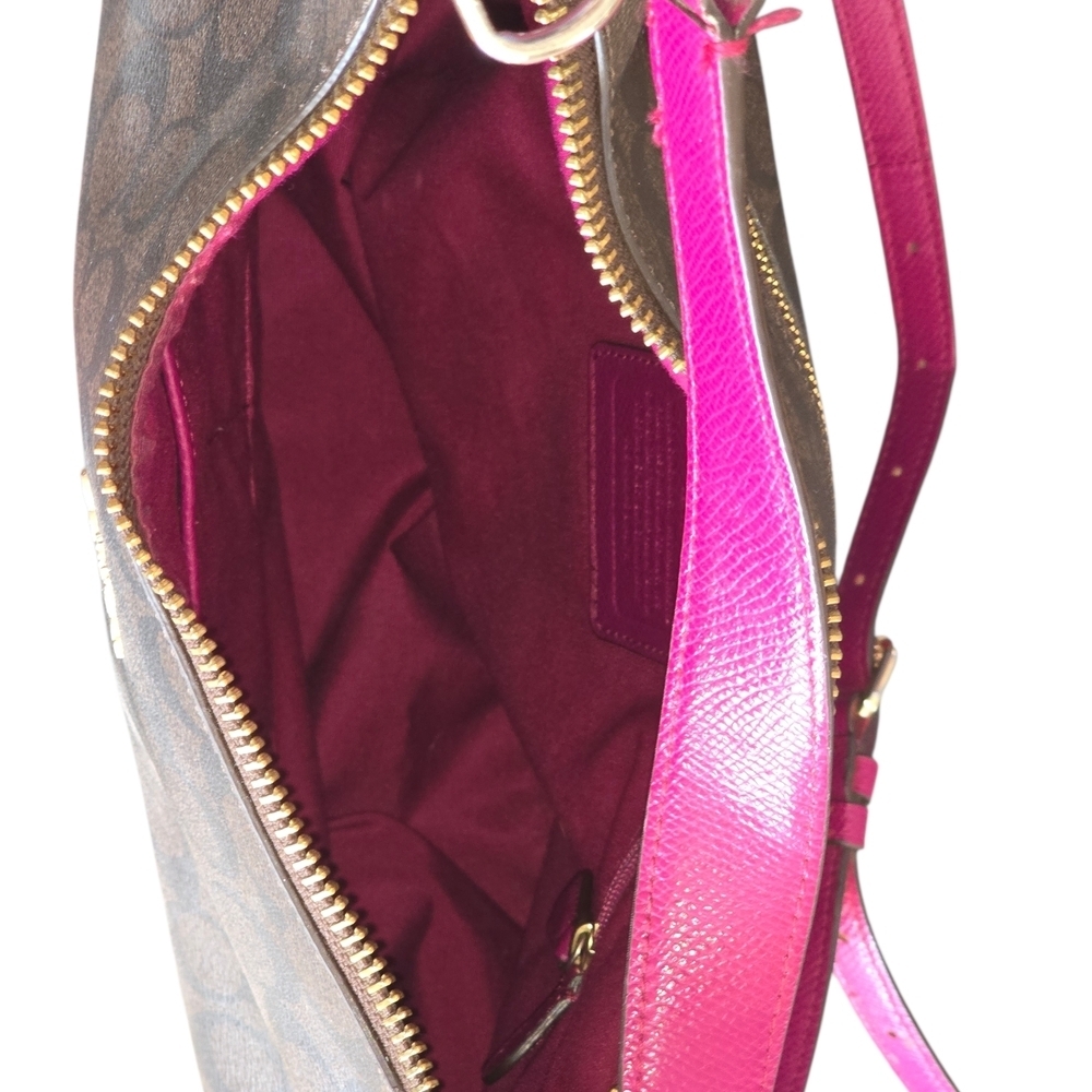 Coach Signature Harley Hobo Brown and Fushia Women's Hand Bag Purse - Picture 6 of 11